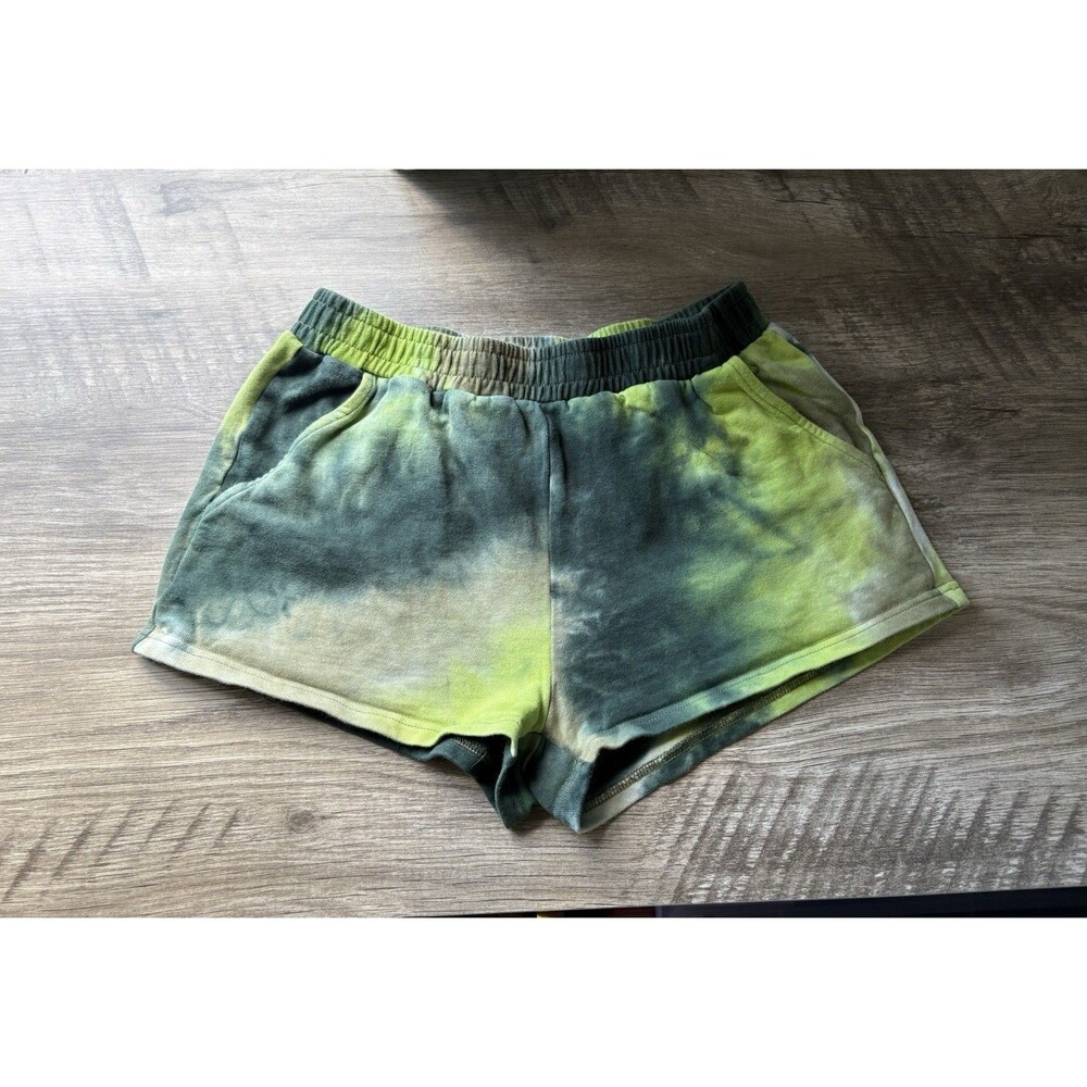 Baddieville Women’s Green Tie-Dye 100% Cotton Shorts With Pockets Size Medium